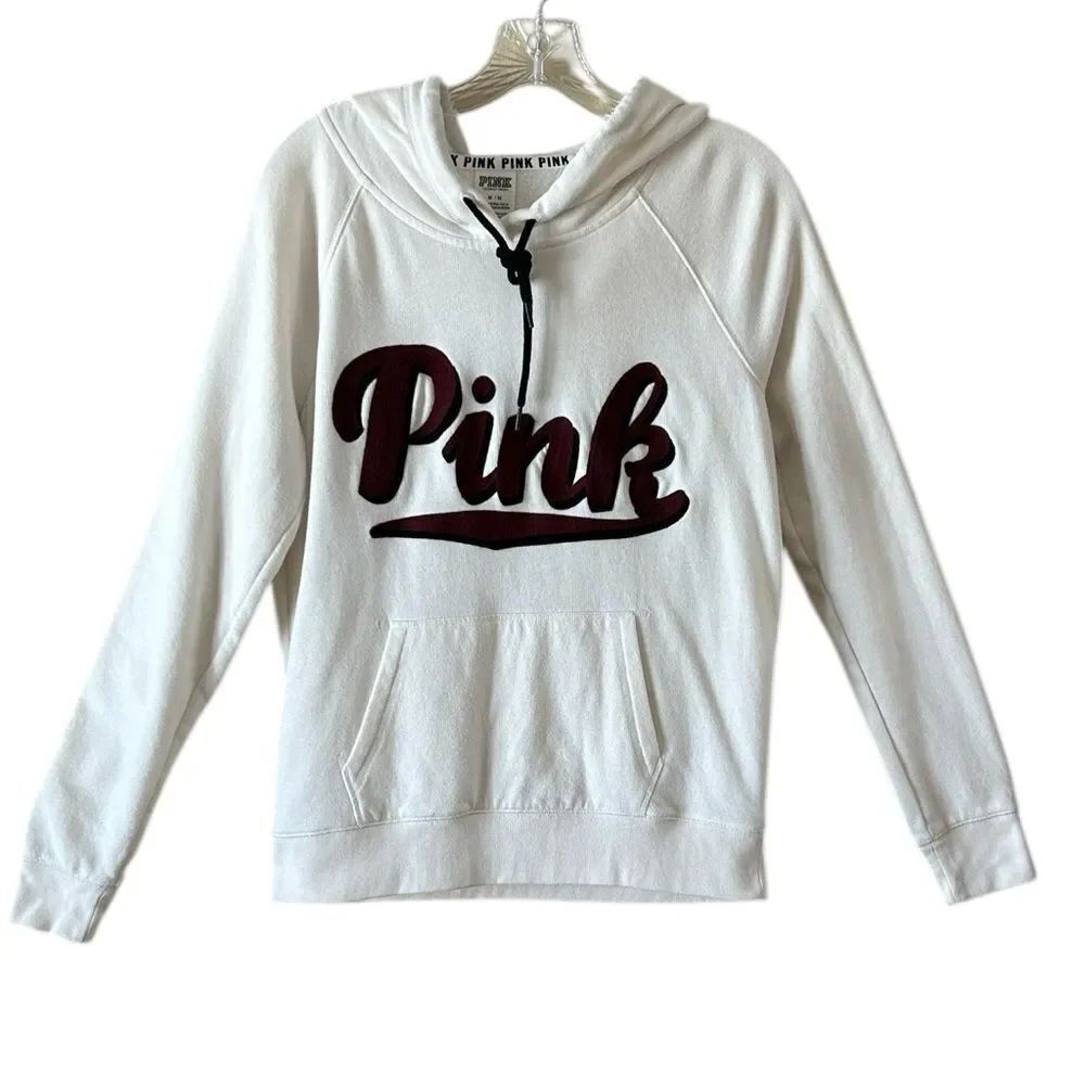 PINK Victoria's Secret White Hoodie with Maroon Logo